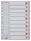 Esselte Register für A4, Deckblatt aus Karton und 10 Trennblätter aus Kunststoff, Taben mit Zahlenaufdruck 1-10, Überbreite, Grau, 100105