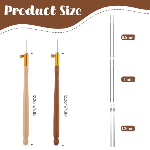 Image of 2 Pcs Tambour Hooks Kit Embroidery Crochet Hook Wood Handle Tambour Embroidery Kit French Drum Hooks with 6 Needles Tambour Hook Latch Beaded Needle for Embroidery Sequin Beading Knitting DIY Sewing