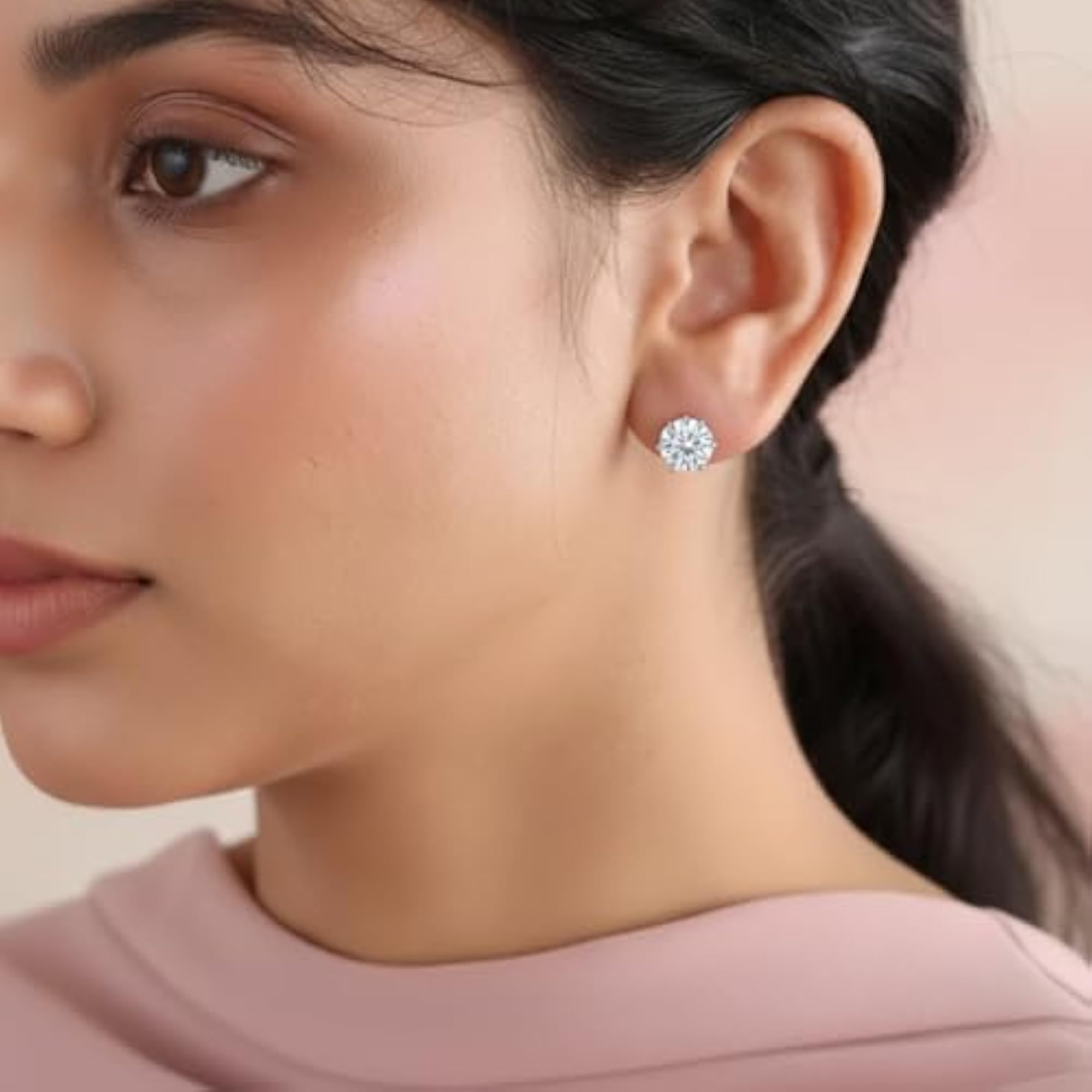 925 Sterling Silver Cubic Zircon Round Solitaire Stud Earrings