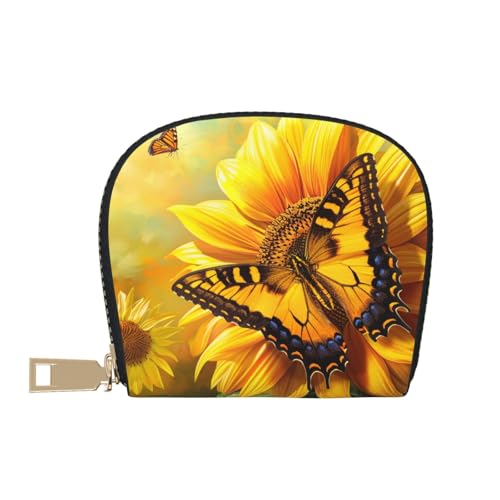 Sunflower Butterfly Sunny Printed Card Wallet for Women Men Cute Zipper Card Cases Holder Mini Coin Purse with 12 Card Slots2