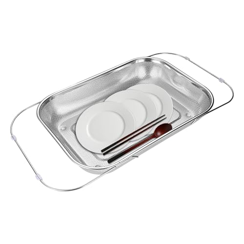 Colador de fregadero, extensible colador inoxidable – escurridor de cocina de malla fina para arroz, pasta de verduras, bayas, lavado de cocina