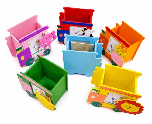 Image of GOLD LEAF Wooden Pen Stand with Photo Frame Birthday Return Gifts for Kids (Multicolor, Pack of 6) (Train)