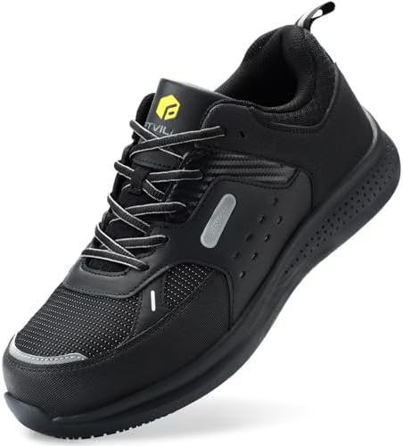 FitVille Extra Wide Steel Toe Shoes for Men, Composite Toe Work Shoes for Men, Water Resistant, Slip Resistant, Leather