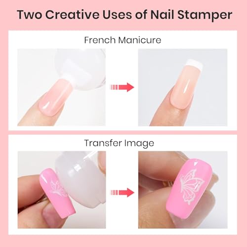 Image of Beetles Nail Stamp, 4Pcs French Tip Stamper and Scraper Tool Set | Soft Silicone Single-Head Stampers for Long and Short French Tips, with 2 Nail Scrapers Easy Manicure Gift for Women