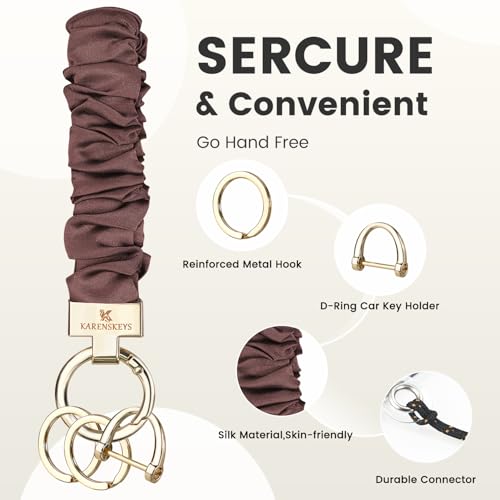 Image of Scrunchie Keychain Wristlet, Key Chain for Car Keys with D Ring, Stretchy Phone Charms with Tether Tab for Women.