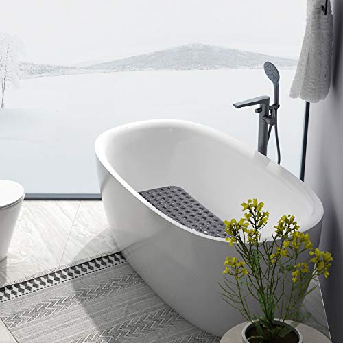 Yinenn Bath Tub Shower Mat 40 X 16 Inch Non-Slip And Extra Large, Bathtub Mat With Suction Cups, Machine Washable Bathroom Mats With Drain Holes, Clear Light Black #TOP6