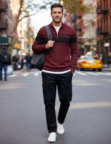 Image of COOFANDY Men's Quarter Zip Up Sweaters Slim Fit Lightweight Mock Pullover