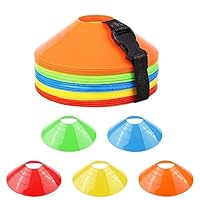 Fousenuk 50 Stück Fussball Hütchen Set, Runde Markierungshütchen Mit Ständer, Sport Hütchen, Markierungsscheiben, Fußball Hütchen für Hockey, Eislaufen, Handball, Koordinationstraining (5 Farben)
