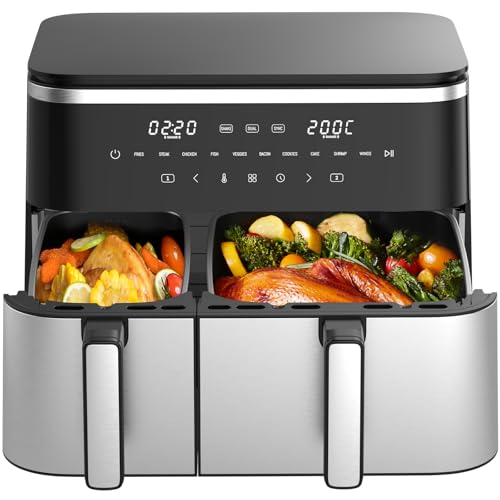Air Fryer Dual Zone XXL 11L – 2600W Friteuse à Air (4L+7L), 10 Programmes, Sync Finish & Dual Cook, Écran Tactile LED, Rappel Secouer, 80–200°C
