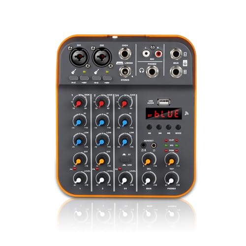 Mesa Mezclas DJ, Interfaz de 4 canales Consola de mezclas Tarjeta de sonido USB 48V 5.0 Conectividad Bluetooth