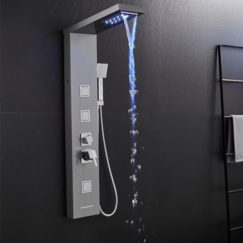 MENATT Shower Panel Tower System with LED Lights, 5 In 1 Shower Panel with Rainfall and Waterfall Shower Head, 3 pcs Massage Spray, Handheld Shower, Waterfall Tub Spout - Image 3