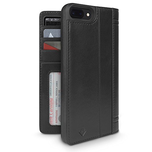 Image of Twelve South Journal for iPhone 8 Plus / 7 Plus / 6 Plus | Leather Wallet Shell and Display Stand (Black)