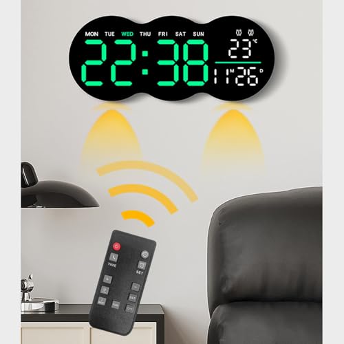 Horloge murale numérique LED grand écran avec télécommande et température - 8