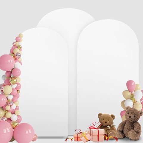 MEKOTRIN Arch Backdrop Cover Set of 3 Wedding Arch Cover Spandex Fitted Arch Cover Round Top Arch Backdrop Stand Cover for Birthday Baby Party Ceremony Banquet Decoration (White, 6FT, 6.6FT, 7.2FT) Cover
