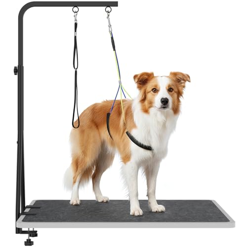 42 H Adjustable Height Dog Grooming Arm with double Clamp Dogs Grooming Table Arm with Loop Noose and No Sit Haunch Holder Perfect dog restraint for Small & Medium DogsArm for Grooming Tables