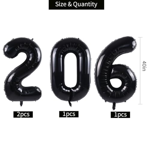 Image of TONIFUL 2026 Graduation Balloons 42Inch Black 2026 Number Balloons Aluminum Foil Mylar Balloons for Graduation New Year Eve Decorations Class of 2026 Christmas Anniversary 2026 Grad Party Supplies