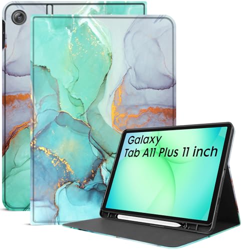 Image of Robustrion Cover for Samsung Galaxy Tab A11 Plus Cover Case 11 inch, Folio Cover Case for Samsung Galaxy Tab A11 Plus Cover /Tab A11+ Tablet Cover with Pencil Holder - Marble Green