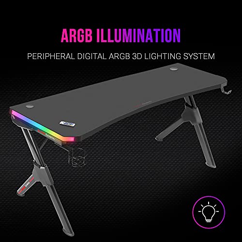 MarsGaming MGD140RGB - Mesa gaming RGB 140cm, soportes extra, alfombrilla total, color negro