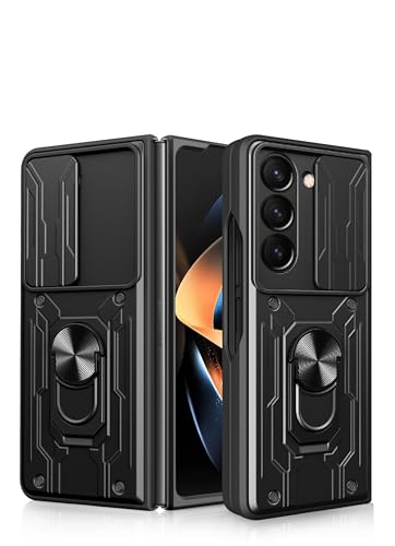 Jiajihua Case Compatible with Samsung Galaxy Z Fold5 Camera Protection Car Mount Magnetic Kickstand Shockproof 2 in 1 Black