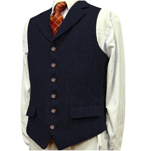 Mens Work Vest Business Casual Wedding Formal Groomsmen Vintage Formal Vests Prom Jacquard Tweed Vest With Pockets