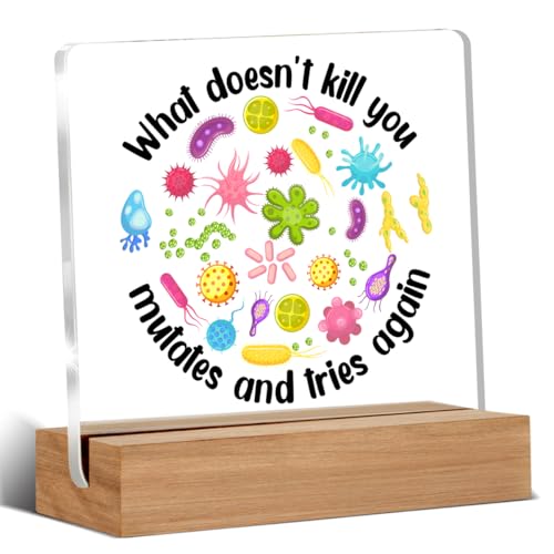 Biology Gifts for Women Men, Microbiology Gift, Funny Science Gifts, Science Biology Teacher Gift Home Office Desk Decor Signs Plaques 4 x 4 Inches