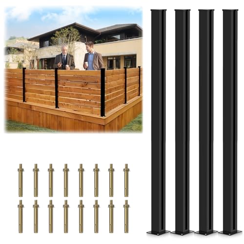 45" Aluminium Alloy Fence Post, 4 Pack Matte Black Metal