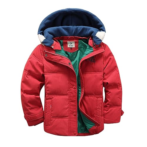 Kids Boys Girls Hooded Down Coats Toddler Baby Winter Jackets Outerwear Hoodie Clothes Zipper Padded (Red, 8-9 Years)