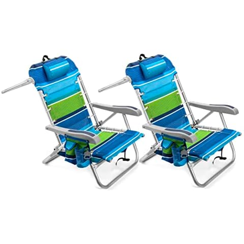 Homevative Cooler+ Folding Backpack Beach Chair with 5 Positions, Towel bar, XL Cooler Pouch, Storage Net, Cup and Phone Holder, Deep Sea, 2 Pack Cover
