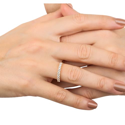 JEWEE DIAMOND 925 Sterling Silver Emerald Birthstone Ring for Women | Dainty May Birthstone Ring | Half Eternity Stackable Prong Set Ring | Mother’s Day Gift for Mom, Grandma, Bridesmaid, Her2