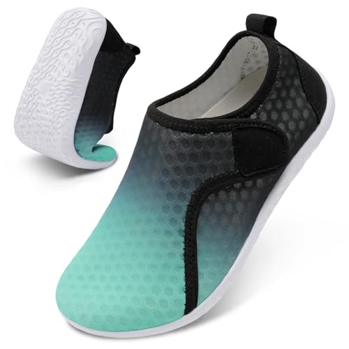 XIHALOOK Water Shoes for Women Quick Dry Barefoot for Beach Swim Surf Yoga Sports Black Green, 6-7 Women/5-6 Men