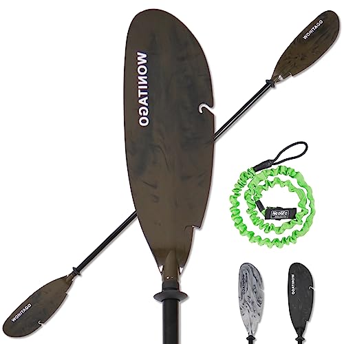 WONITAGO Angler Kayak Paddles Aluminum Paddle with Plastic Blades and Paddle Leash, Floating Adjustable Fishing Kayak Oars, 3 Piece, 230-250cm/90-98 inch Brown by WONITAGO - Used condition - US$41.50