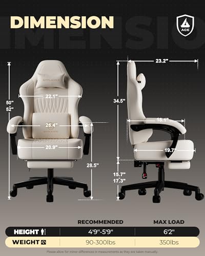 Image of GTPLAYER Gaming Chair, Video Game Chairs with Footrest, PC Gamer Chairs for Adults - Padded High Back Ergonomic Reclining Silla Gamer, Linkage Armrest, Ace Pro, Ivory