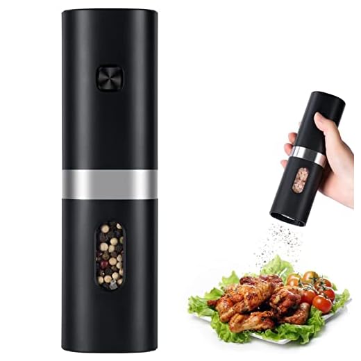 Electric Pepper Grinder, Battery Operated Salt Grinder, Automatic Pepper Mill with LED Light, One-hand Button Control, Adjustable Coarseness, Black Peppercorn Grinder Refillable, Battery Not Included