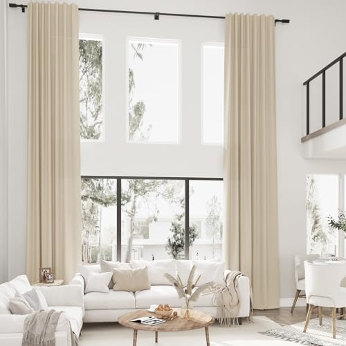 Guken Beige Tan Linen Extra Long Curtains 216 Inches Long