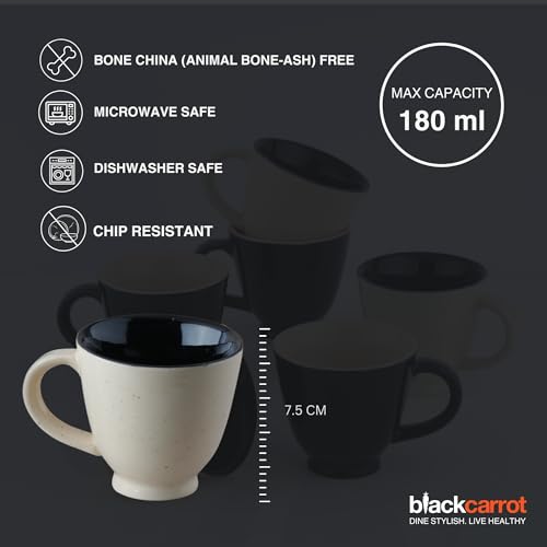 Image of BLACKCARROT Stoneware Tea Cups Set (Black & White Cup Set)