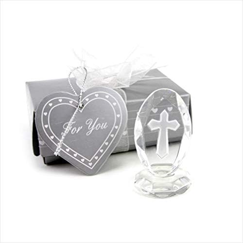 VOSAREA 2pcs Crystal Cross Figurines Religious Cross Statues Decorative Table Cross Ornaments Crystal Baptism Gifts for Office Home