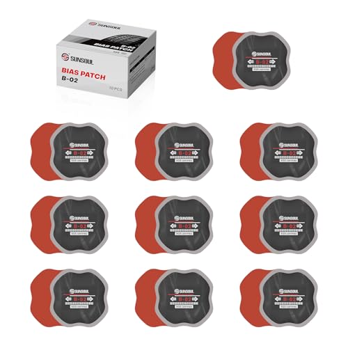 Image of SUNSOUL 10Pcs Bias Tire Patch, 3.75 inch x 3.75 inch Heavy Duty Tire Repair Patches | 2 Size Options, Bias Tires, Large Bonding Area, Permanent Vulcanized Seal, Fits Commercial Truck, Agricultural Vehicles