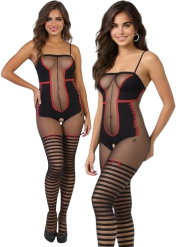 Image of ToBeInStyle Women's Assorted Bodystocking Sheer Opaque or Fishnet Crotchless Lingerie Bodysuit