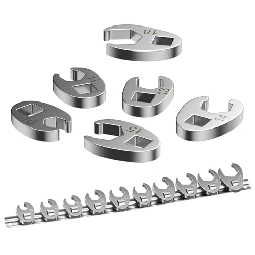 Tidetake 10-teiliges Maulschlüssel Steckschlüssel Drehmoment Krähenfuß-Börsenschlüssel-Satz Drehmoment Gabelschlüssel Set 10-22 mm Hahnenfußschlüssel Metrisches Hahnenfußschlüssel-Set mit 3/8-Zoll