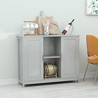 TaoHFE Grey Kitchen Pantry, Modern Wooden Small Credenza Sideboard Coffee Station, Storage Small Cabinet with Doors and Shelves for Kitchen