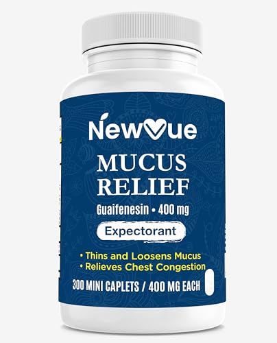 NewVue Mucus Relief Guaifenesin 400mg Powerful Expectorant Loosens & Thins Mucus Cough Relief Compare to Mucinex Active Ingredients (Small 300 Count)