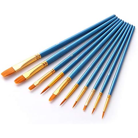 Paint Brushes 10 Pieces Set, Professional Fine Tip Paint Brush Set Round Pointed Tip Nylon Hair artist acrylic brush for Acrylic Watercolor Oil Painting (Blue-10) Cover