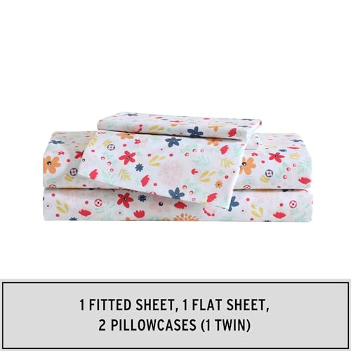 Image of Eddie Bauer Kids - Full Sheets, Stain-Resistant Toddler Bedding with Matching Sham(s), Super Soft, Ideal Girl Room Essentials (Colorful Floral Pink, Full)