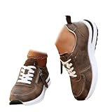 Baskets plates à lacets et à bout rond pour femme - Chaussures de tennis confortables et respirantes, marron, 43 EU