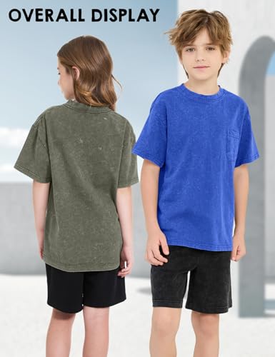 3 Pack Boys Girls Shirts Short Sleeve Acid Washed Cotton T-Shirts Kids Tshirts Summer Tops Tees 5-14 Years4