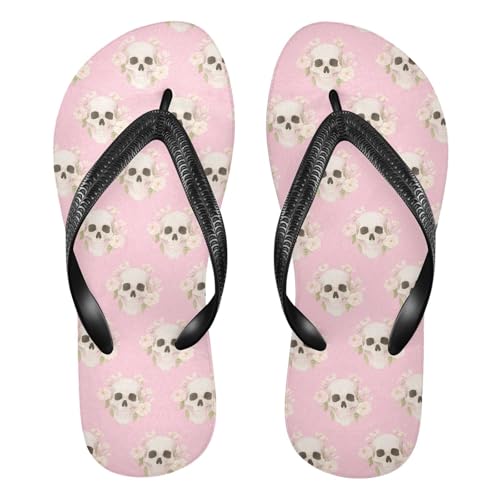 Skull Flowers Floral Pink Flip Flop Beach Summer Casual Sandal for Women & Men Shower Shoes 2301748