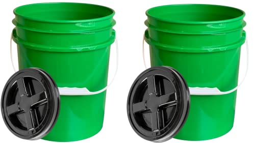 House Naturals 5 Gallon Container, Food Grade BPA Free Made in USA Green Plastic Bucket with Screw on air Tight Lid, Pack of 2