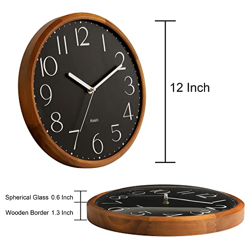 Kesin Wall Clock 12 Inch Black Wooden Wall Clocks Battery Operated Silent Non-Ticking Easy To Read Round Farmhouse Clock Home Decor For Kitchen, Living Room, Bedroom, Office #TOP3