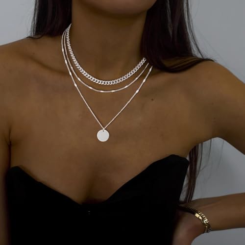 Tasiso Silver Necklaces for Women - Stackable Stack Sterling Silver Choker Necklaces for Women Trendy Layered Necklace Set Jewelry for Women2