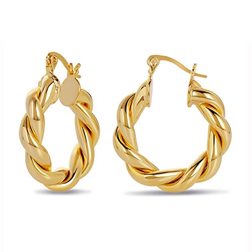 Twisted Hoop Earrings 14K Gold Filled Plated Dainty Lightweight Hypoallergenic Chunky Hoops Earrings for Women Gift